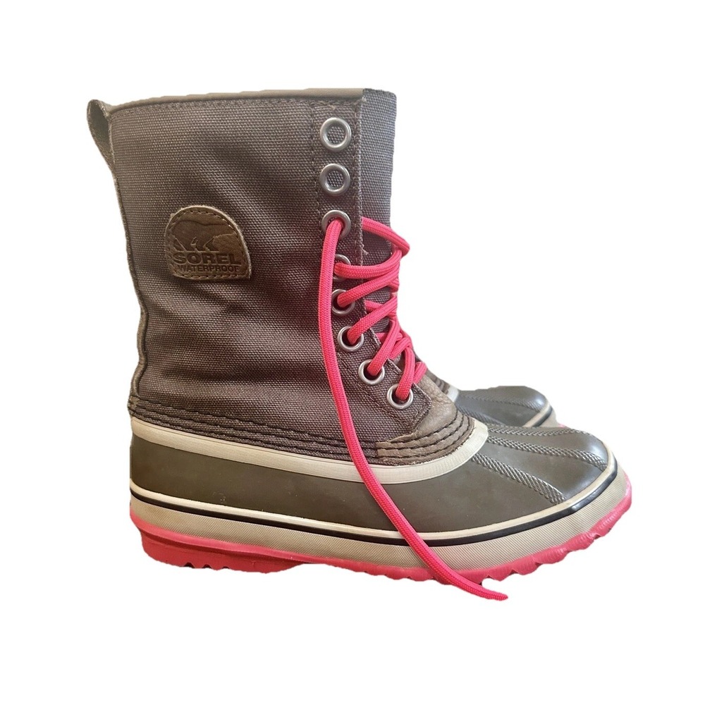 SOREL Winter Carnival Rain Boots Womens 5 Waterproof Brown Green Pink NL1717-245
